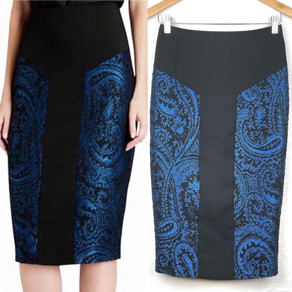 Ted Baker Blue Carron Jacquard Pencil Skirt.Size 1
